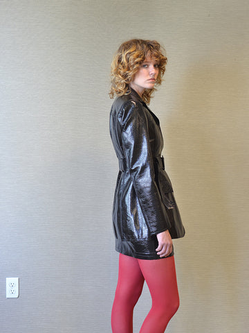 LVIR Glossy Faux Leather Belted Jacket - Stand Up Comedy