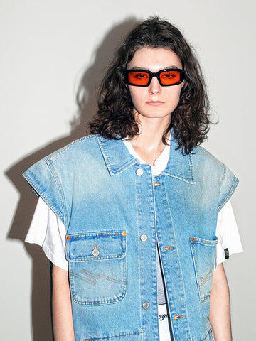 Martine Rose Denim Gilet, Bleached Wash - Stand Up Comedy