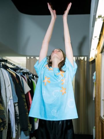 Frankie Krupa Vahdani Electric Blue Cherry Blossom T-Shirt, Short Sleeve