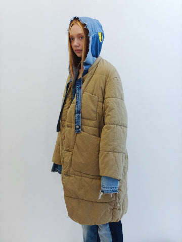 Kapital Rip Stop Quilted Samu Coat, Beige - Stand Up Comedy