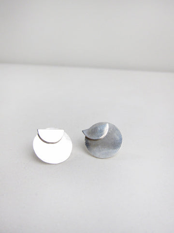 Kat Seale 2-Part Earrings, Half Moon Circles, All-Silver - Stand Up Comedy