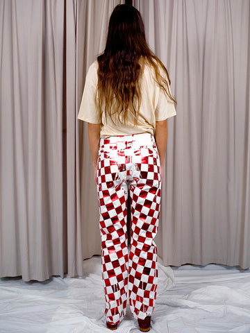 Maison Margiela MM6 5 Pocket Denim Trouser, Red Check - Stand Up Comedy