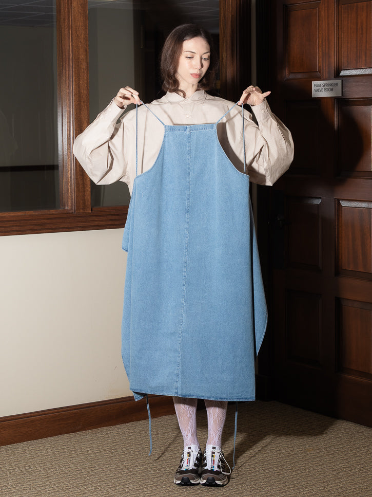 Baserange Yumi Apron Dress, Light Blue Wash Stand Up Comedy Baserange Yumi Apron Dress, Light Blue Wash Stand Up Comedy