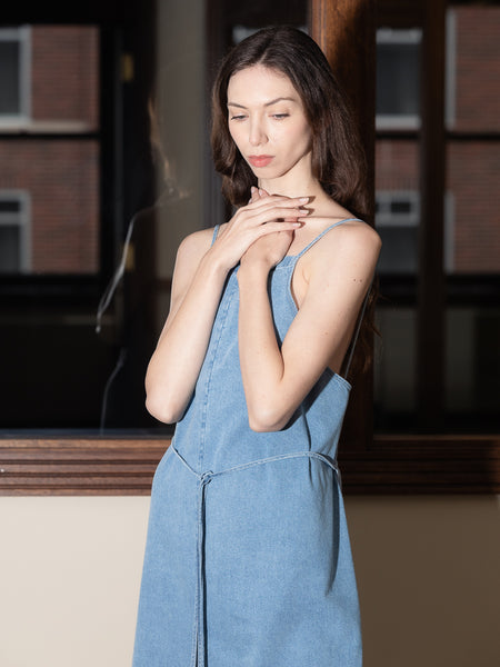 Baserange Yumi Apron Dress, Light Blue Wash Stand Up Comedy Baserange Yumi Apron Dress, Light Blue Wash Stand Up Comedy