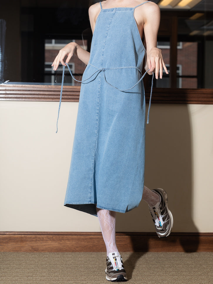 Baserange Yumi Apron Dress, Light Blue Wash Stand Up Comedy Baserange Yumi Apron Dress, Light Blue Wash Stand Up Comedy