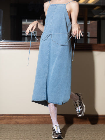 Baserange Yumi Apron Dress, Light Blue Wash - Stand Up Comedy
