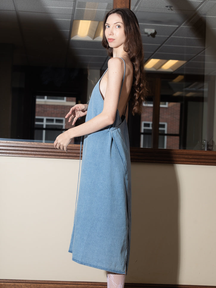 Baserange Yumi Apron Dress, Light Blue Wash Stand Up Comedy Baserange Yumi Apron Dress, Light Blue Wash Stand Up Comedy