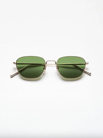 Chimi Steel Polygon Sunglasses, Green/Gold