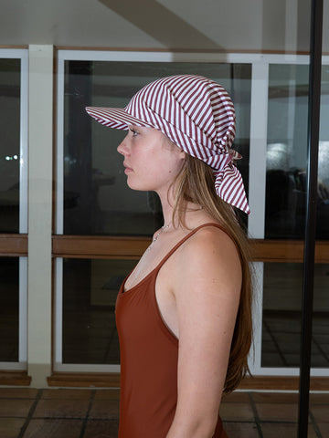 Clyde Brimmed Scarf, Wine White Stripe Poplin