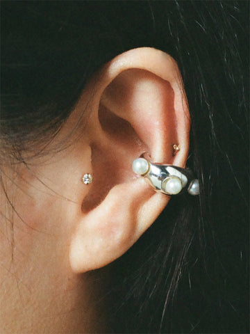 Faris Grosso Perla Ear Cuff, Silver/Pearl