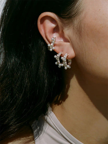 Faris Roca Perla Ear Cuff, Silver/Pearl