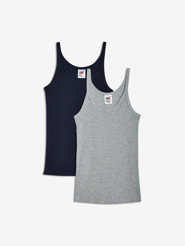 Homme Girls x Fruit of the Loom Cami Tank Top, Heather Grey/Navy 2-Pack