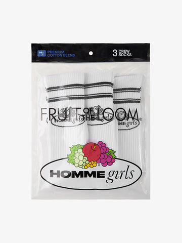 Homme Girls x Fruit of the Loom Crew Socks, White