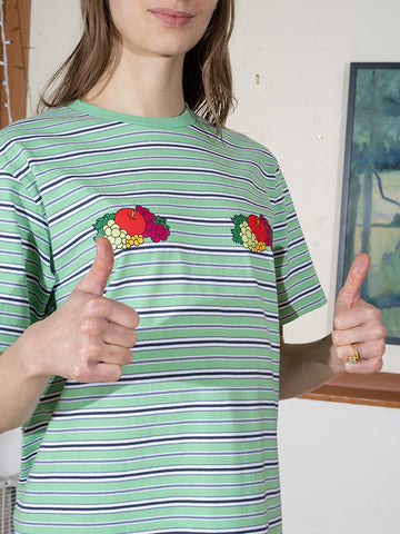 Homme Girls X Fruit of the Loom Striped T-Shirt, Green Stripe