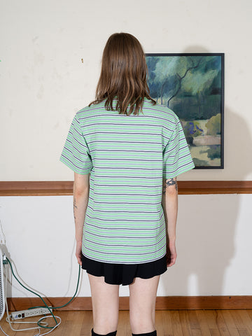 Homme Girls X Fruit of the Loom Striped T-Shirt, Green Stripe