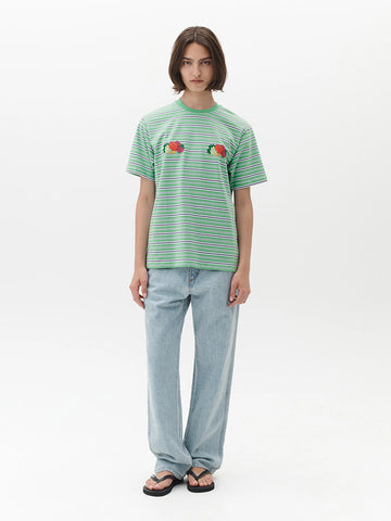 Homme Girls X Fruit of the Loom Striped T-Shirt, Green Stripe