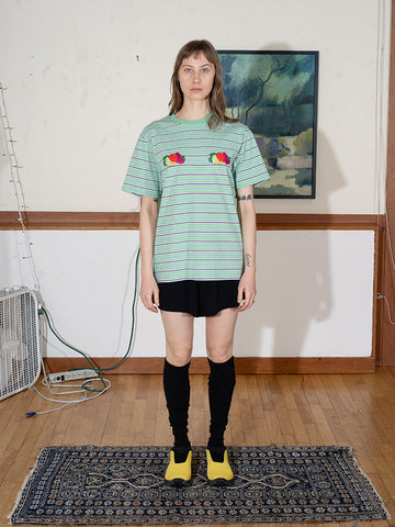 Homme Girls X Fruit of the Loom Striped T-Shirt, Green Stripe