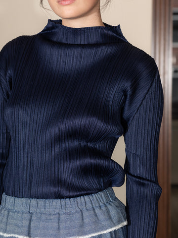 Issey Miyake Classic Long Sleeve Mock Neck Top, Navy