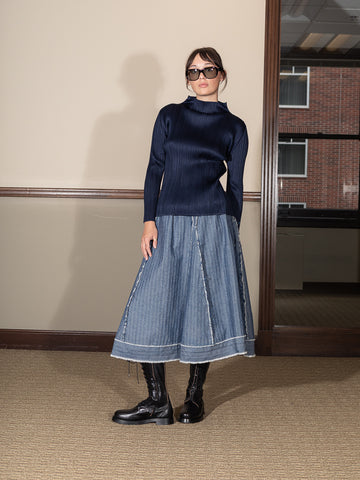 Issey Miyake Classic Long Sleeve Mock Neck Top, Navy