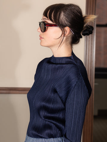 Issey Miyake Classic Long Sleeve Mock Neck Top, Navy