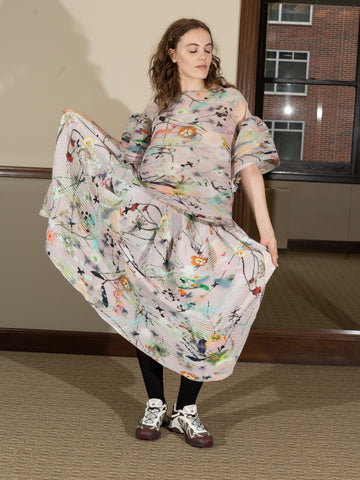 Julia Heuer Kenza Handpleated Skirt, Frances print - Stand Up Comedy