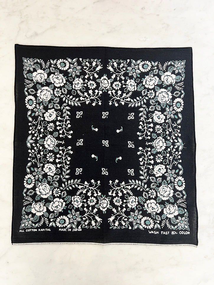 Kapital Fast Color Selvedge Bandana, Churchill Garden, Black