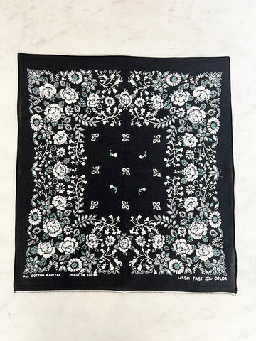 Kapital Fast Color Selvedge Bandana, Churchill Garden, Black