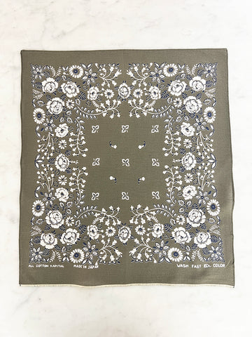 Kapital Fast Color Selvedge Bandana, Churchill Garden, Khaki