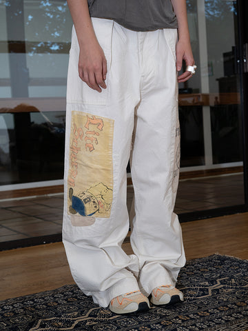 Kapital Rough-Face Twill Fatigue Baggy Pant, Rushweek Remake, Ecru