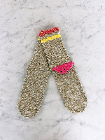 Kapital 60 Yarns Rainbowy Happy Heel Hold Socks, Beige x Pink