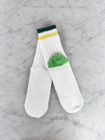 Kapital 60 Yarns Rainbowy Happy Heel Hold Socks, White x Green