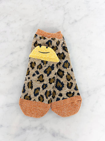 Kapital Yarns Happy Heel Ankle Socks, Leopard Orange