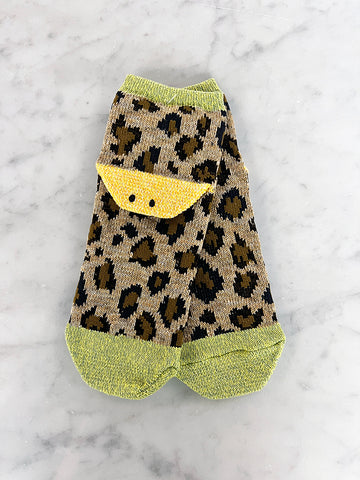 Kapital Yarns Happy Heel Ankle Socks, Leopard Lime