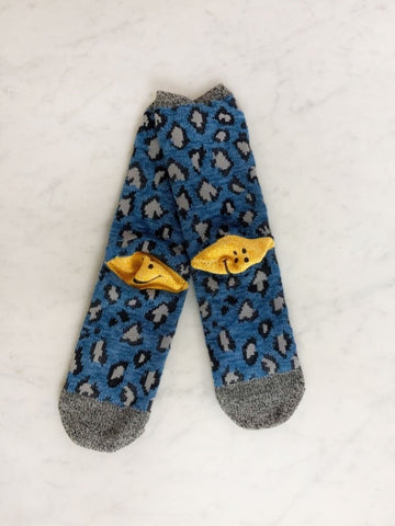Kapital Yarns Smiley Socks, Blue Leopard