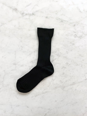 Atelier Delphine Silky Ribbed Socks, Black - Stand Up Comedy