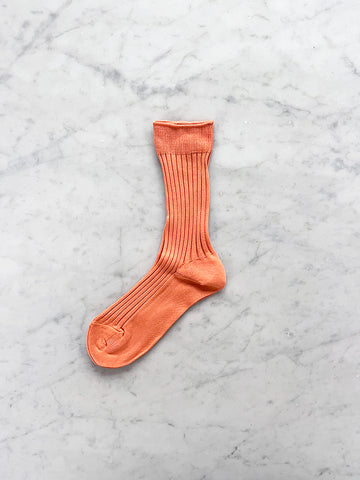 Atelier Delphine Silky Ribbed Socks, Cantaloupe