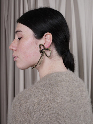 Beatriz Palacios Blitz Black Glass Chain Bow Earrings