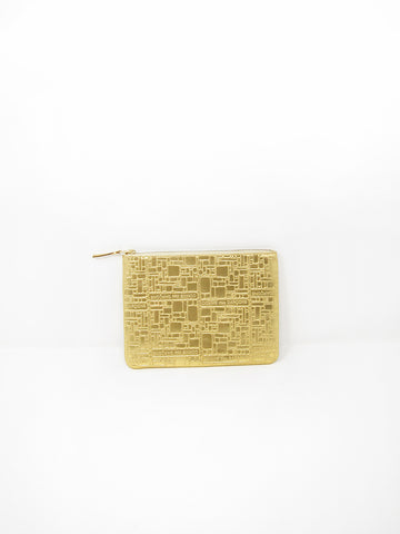 Comme des Garçons Embossed Logotype, Zip Pouch, Gold - Stand Up Comedy