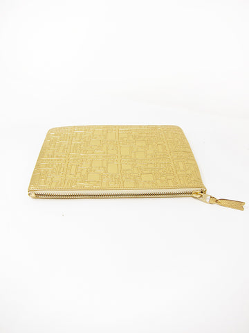 Comme des Garçons Embossed Logotype, Zip Pouch, Gold - Stand Up Comedy