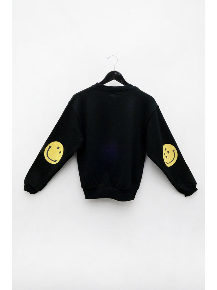 Kapital Eco Fleece Smiley Sweatshirt, Black Stand Up Comedy