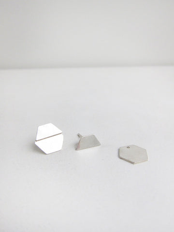 Kat Seale 2-Part Earrings, Hexagons, All-Silver - Stand Up Comedy
