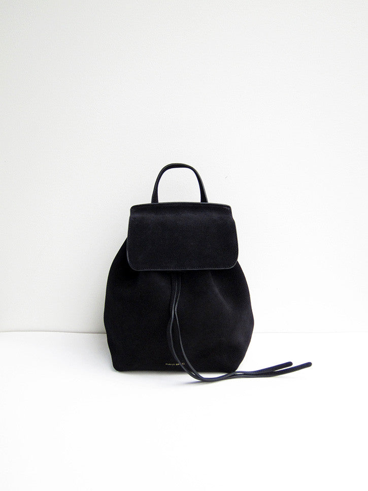 black designer mini backpack Mansur Gavriel Mini Backpack, Black, Suede– Stand Up Comedy